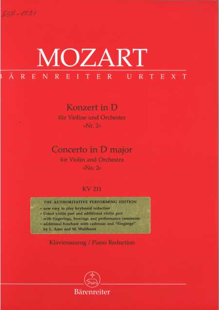 Konzert in D dur fūr Violine und Orchester № 2 Klavierauszug